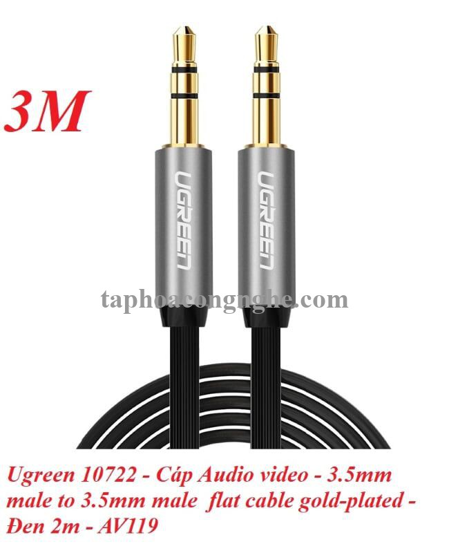 Ugreen 10730 3M màu Đen Cáp âm thanh 2 đầu 3.5mm dương dây dẹt AV119 30010730